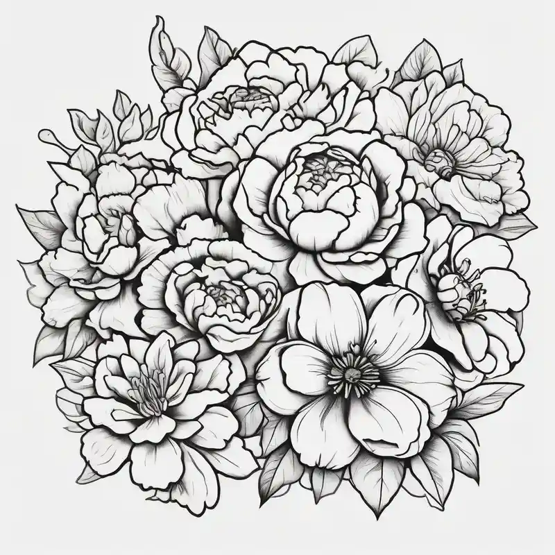 cartoon style Sleeve Tattoo Ideas and Designs in 2024 about 8 flowers to symboize 8 family design : 
peony and carnation