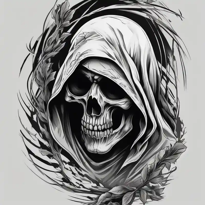 black and white style Grim Reaper Tattoo Ideas in 2025 & free generation about Continue a sleeve for a grim reaper shoulder tattoo half-sleeve and Continue a sleeve for a grim reaper shoulder tattoo half-sleeve