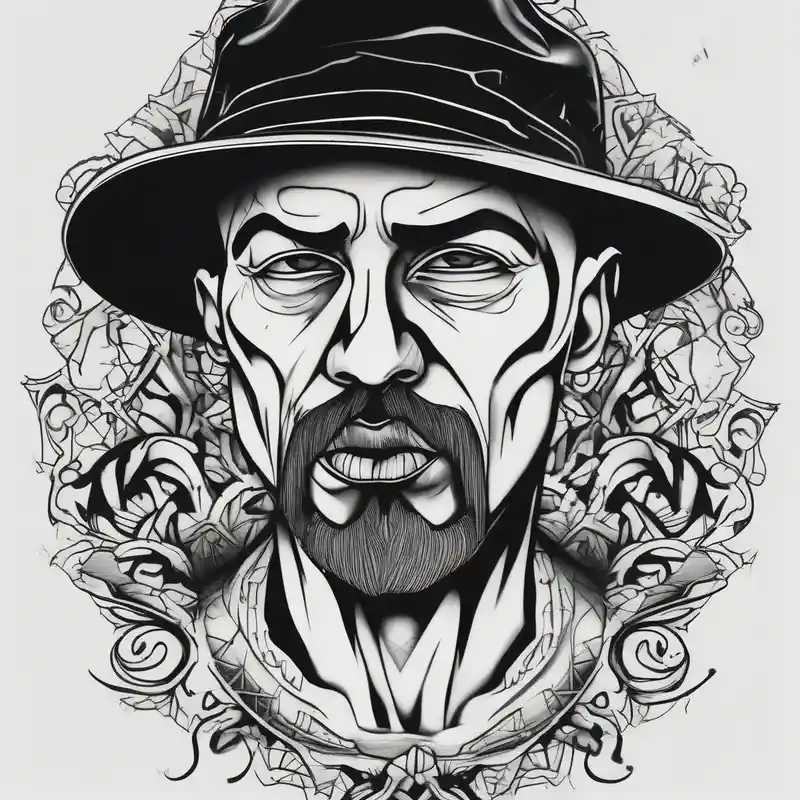 blackwork style Heartbroken Tattoo Ideas in 2025 & free generation about bald heartbroken man closeup goatee black hat and bald heartbroken man closeup goatee black hat