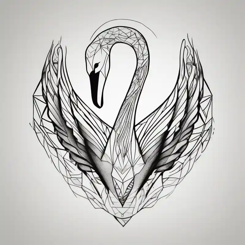 geometric style Heartbroken Tattoo Ideas in 2025 & free generation about Contour of a swan and that has some Georgian words in it : including: სიცარიელე