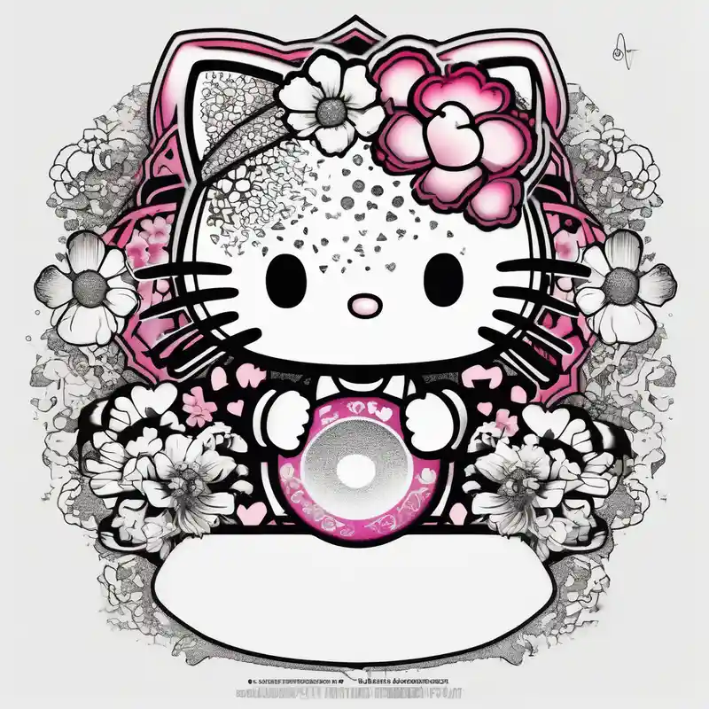 dotwork style Hello Kitty Tattoo Ideas in 2025 about Hello kitty with hearts and flowers hello-kitty and Hello kitty with hearts and flowers hello-kitty