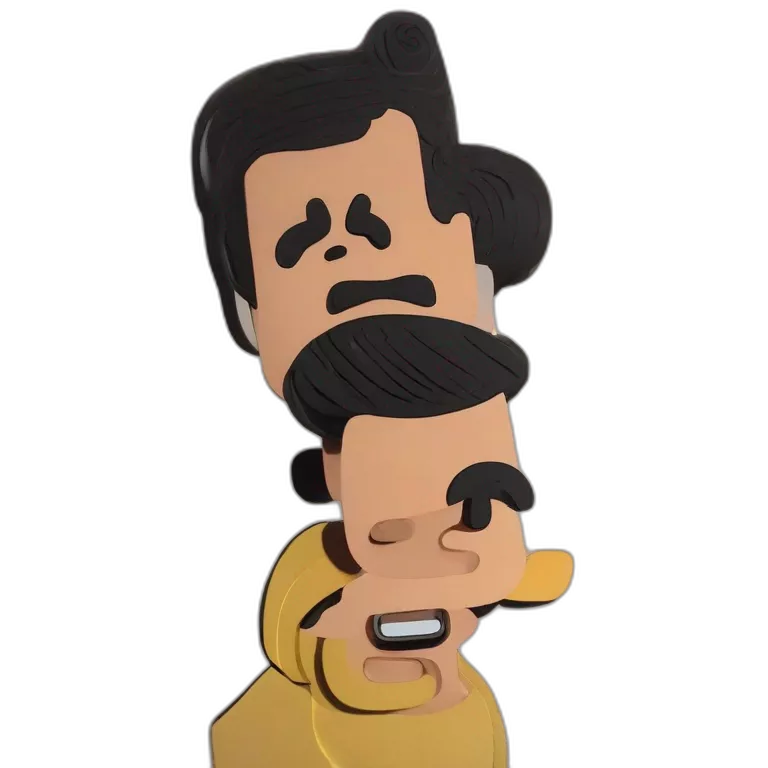 homme, moustachu assez vieux, avec le haut du crâne, chauve des cheveux sur la nuque, et autour des oreilles qui rit beaucoup avec quelques dents cassées
