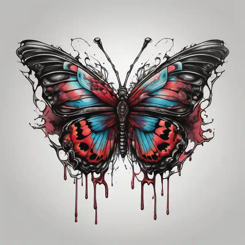 realistic style Idées de tatouages Second Skin en 2025 about Bleeding butterfly and a second one who is in mental horror style and his placement is right and down from the first one and Bleeding butterfly and a second one who is in mental horror style and his placement is right and down from the first one