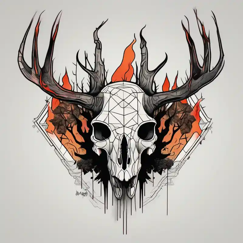 geometric style Deer Tattoo Designs and Meanings about A side view of a frightening horror DECAYING deer skull JUST BONE surrounded by a forest fire in background and A side view of a frightening horror DECAYING deer skull JUST BONE surrounded by a forest fire in background