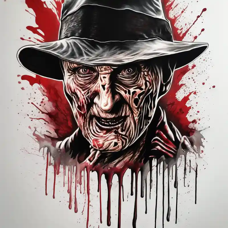 watercolor style Horror Tattoo Ideas in 2025 about Realistic horror movie Freddy Krueger and Realistic horror movie Freddy Krueger