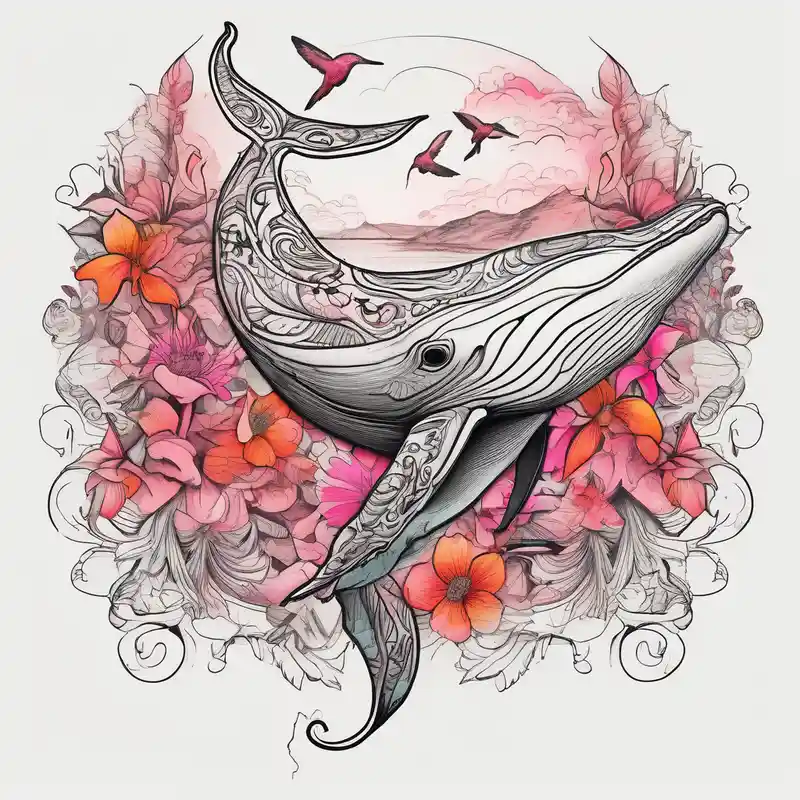 sketch style Idées de tatouages de colibri en 2025 about Small whale and hummingbird