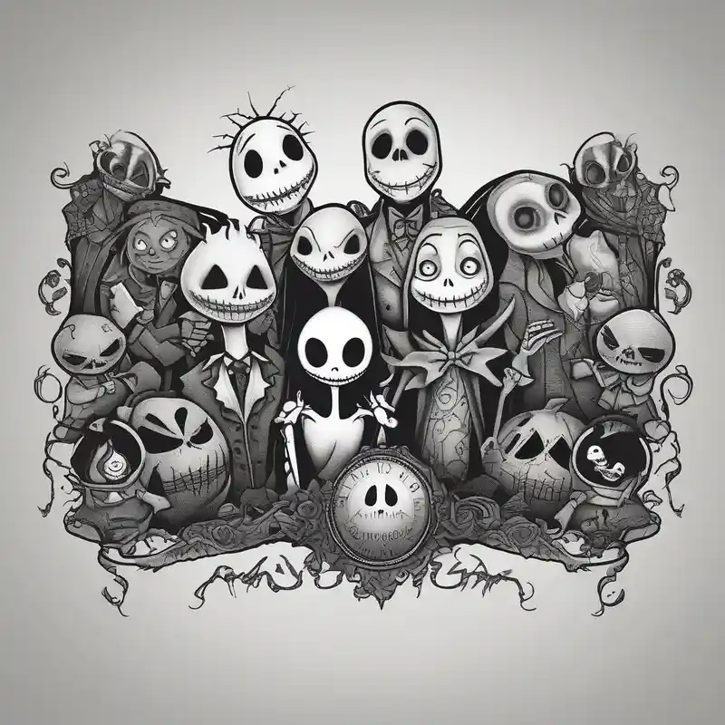 black and white style Jack Sparrow Tattoo Designs and Meanings about Characters from the movie the nightmare before christmas and Jack skellington