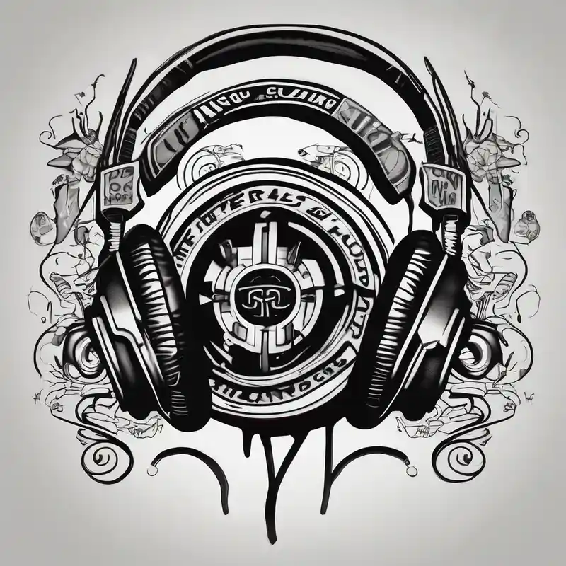 black and white style Designs et Significations du Tatouage Jack Sparrow about "Guizbo" headphone jack cable as lettering music themed rock and roll djing vinyl disc jack-sparrow and "Guizbo" headphone jack cable as lettering music themed rock and roll djing vinyl disc jack-sparrow