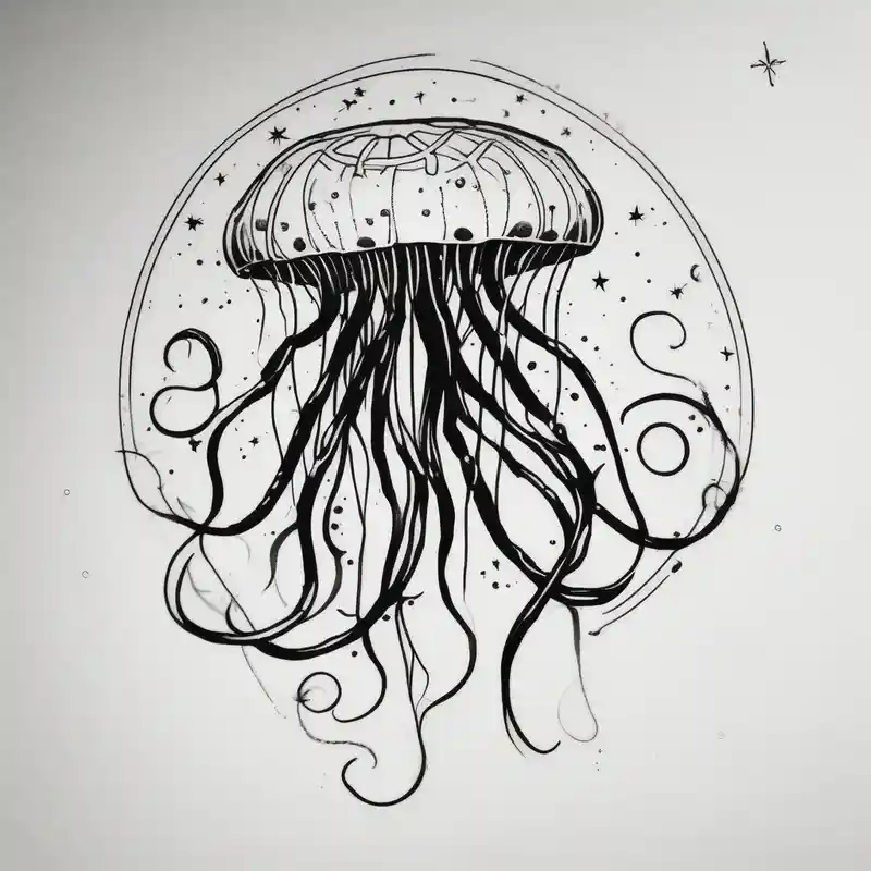 sketch style 2025年のクラゲのタトゥーのアイデア about Small jellyfish with Scorpio Star constellation behind it and Small jellyfish with Scorpio Star constellation behind it