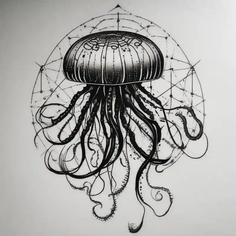 blackwork style 2025年のクラゲのタトゥーのアイデア about Small jellyfish with Scorpio Star constellation behind it and Small jellyfish with Scorpio Star constellation behind it