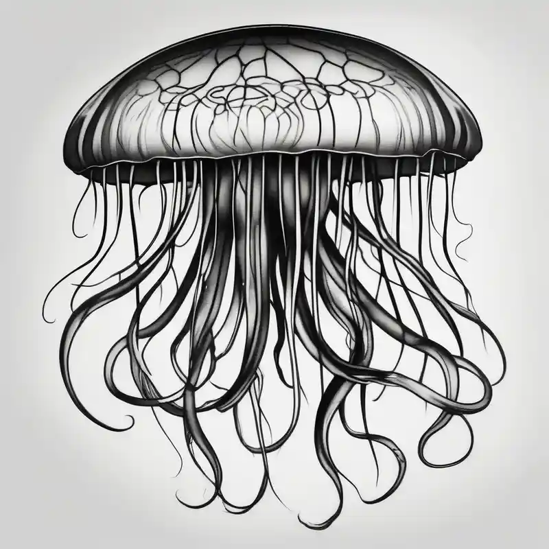 portrait style 2025年のクラゲのタトゥーのアイデア about Delicate jellyfish long thin and Delicate jellyfish long thin