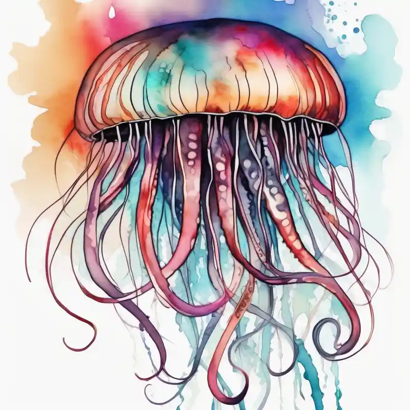watercolor style 2025年のクラゲのタトゥーのアイデア about Jellyfish with super long tentacles and Jellyfish with super long tentacles