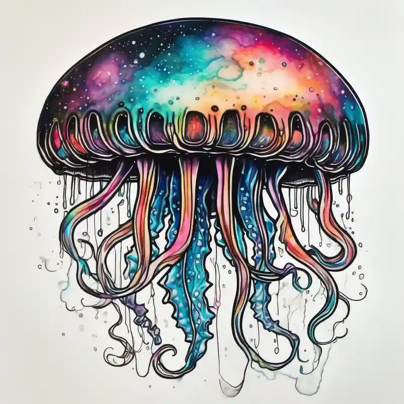 negative space style 2025年のクラゲのタトゥーのアイデア about Jellyfish that consumes everything it encounters and send it to the void. It has the milky way in its bell and Jellyfish that consumes everything it encounters and send it to the void. It has the milky way in its bell