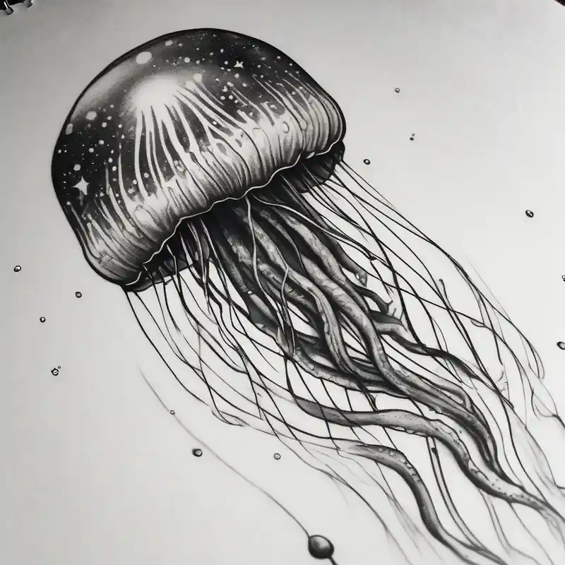 realistic style 2025年のクラゲのタトゥーのアイデア about Jellyfish that consumes everything it encounters and send it to the void. It has the milky way in its bell and Jellyfish that consumes everything it encounters and send it to the void. It has the milky way in its bell