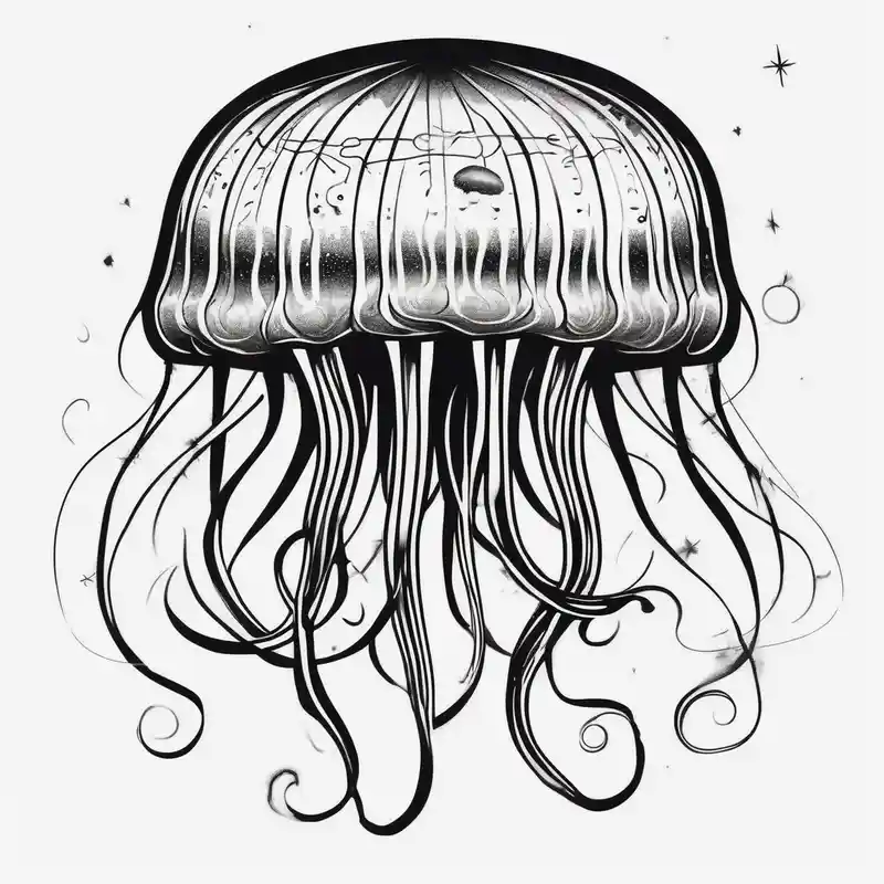 old school style 2025年のクラゲのタトゥーのアイデア about Jellyfish that consumes everything it encounters and send it to the void. It has the milky way in its bell and Jellyfish that consumes everything it encounters and send it to the void. It has the milky way in its bell