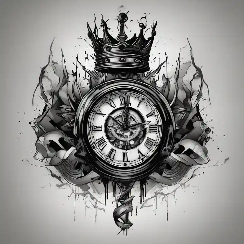 blackwork style Crow Tattoo Ideas in 2025 about Broken clock with king crown lettering HOPE king-and-queen and Broken clock with king crown lettering HOPE king-and-queen