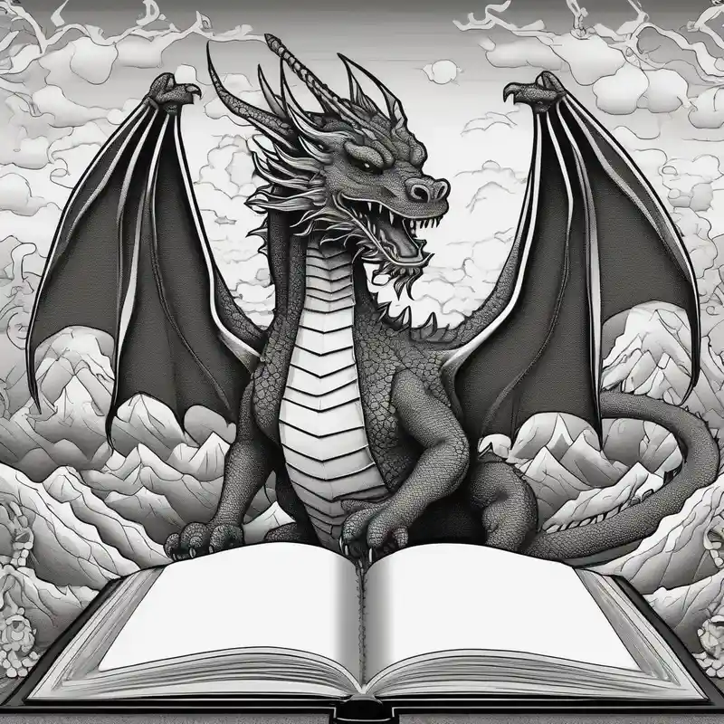 dotwork style Book Tattoo Ideas in 2025 about an open fantasy book. a flying dragon with scales and four legs. a castle. three mountain peaks leg-ideas and an open fantasy book. a flying dragon with scales and four legs. a castle. three mountain peaks leg-ideas