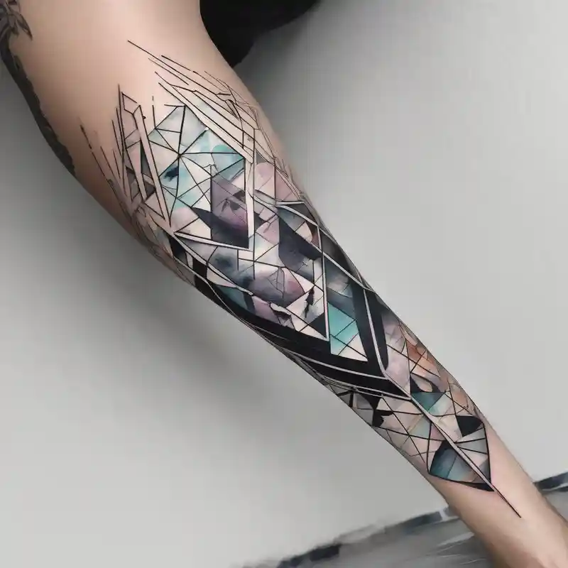 watercolor style Idées de tatouages sur la jambe en 2025 &Générer gratuitement about Mosaic pattern geometric full male leg leg-ideas and Mosaic pattern geometric full male leg leg-ideas