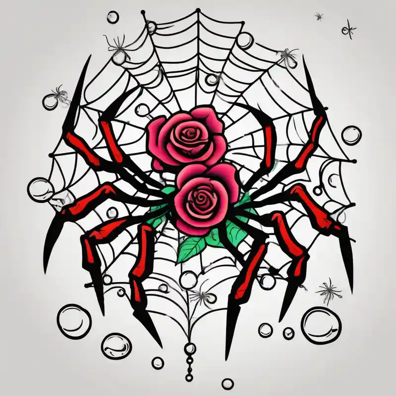 cartoon style Idées de tatouages de l'équipe fantôme Spider en 2025 about Spiders with long legs and rose with bubbles & tramp stars leg-men