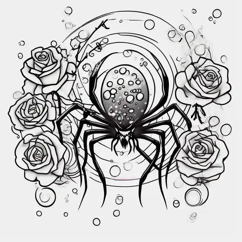 cartoon style Idées de tatouages de l'équipe fantôme Spider en 2025 about Skinny Spiders with long legs and rose with bubbles & tramp stars leg-men