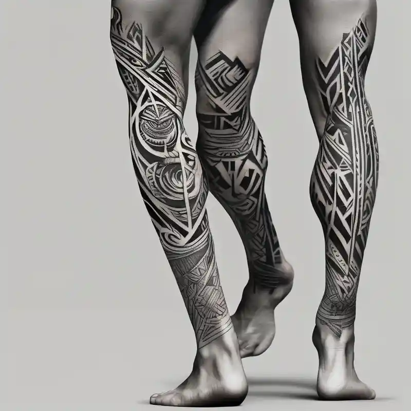 black and white style Idées de tatouages sur la jambe en 2025 &Générer gratuitement about Male columbian tribal tattoo on leg leg-men and Male columbian tribal tattoo on leg leg-men