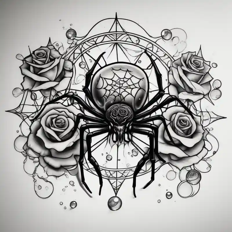 realistic style Idées de tatouages de l'équipe fantôme Spider en 2025 about Skinny Spiders with long legs and rose with bubbles & tramp stars leg-men