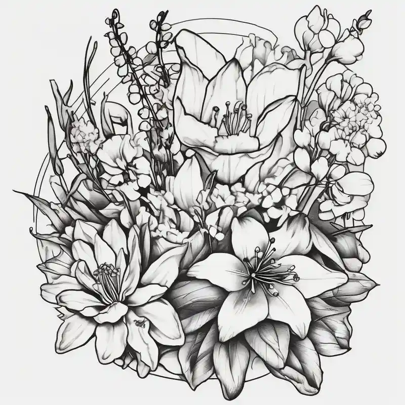 old school style Male Sleeve Tattoo Designs and Ideas about Larkspur and Lily of the valley