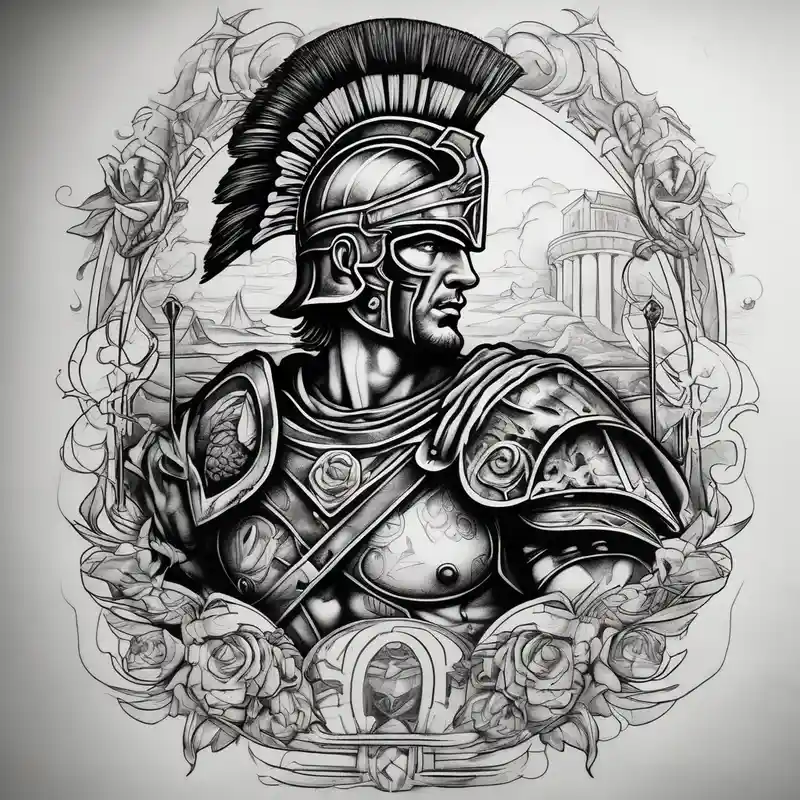 surreal style Bicep Tattoos for Men Ideas in 2025 about roman warrior theme tattoo design for bicep male-sleeve-designs and roman warrior theme tattoo design for bicep male-sleeve-designs