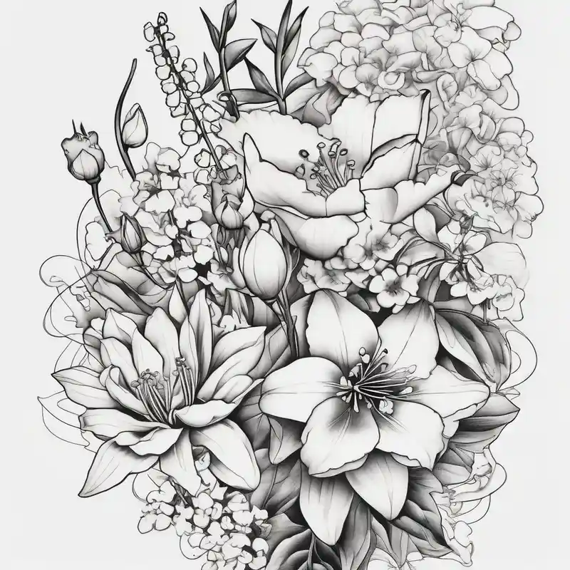 japanese style Male Sleeve Tattoo Designs and Ideas about Larkspur and Lily of the valley