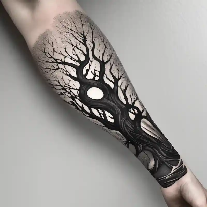 sketch style Guide des Significations et du Symbolisme des Tatouages d'Arbre 2025 &Générer gratuitement about Full arm sleeve that starts with trees on the forearm male-sleeve and Full arm sleeve that starts with trees on the forearm male-sleeve