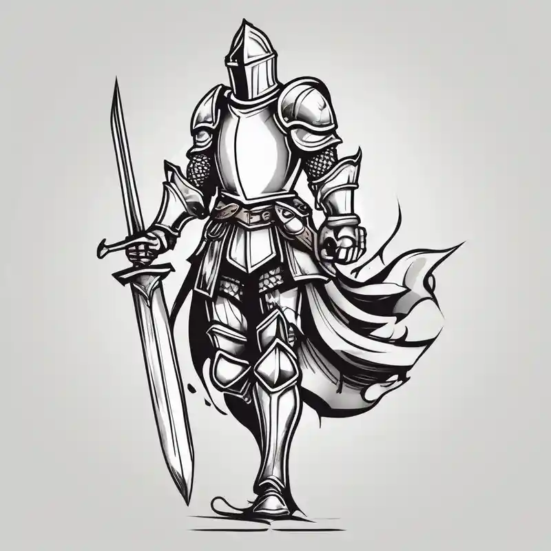 cartoon style Ideas y Diseños de Tatuajes en el Antebrazo para Hombres en 2025 & Generar gratis about A knight with a sword and shield after winning a battle for my forearm to finish my sleeve off male-sleeve and A knight with a sword and shield after winning a battle for my forearm to finish my sleeve off male-sleeve