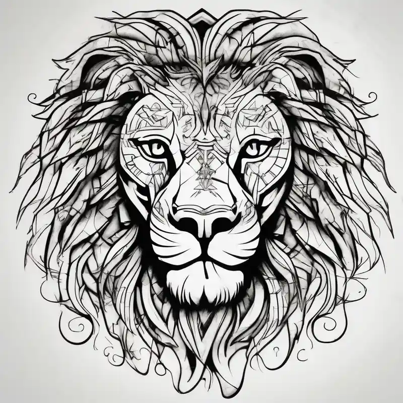 sketch style 2025年のタトゥーアイディア：ブルーアイズライオンタトゥー about Dawson and dakota names integrated into a mean lion tattoo sleeve male-sleeve and Dawson and dakota names integrated into a mean lion tattoo sleeve male-sleeve