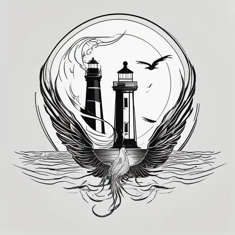 minimalist style Idées de tatouages sur le thème du Phénix en 2025 &Générer gratuitement about phoenix survolant un voilier. lune. phare marin marine-corps and phoenix survolant un voilier. lune. phare marin marine-corps