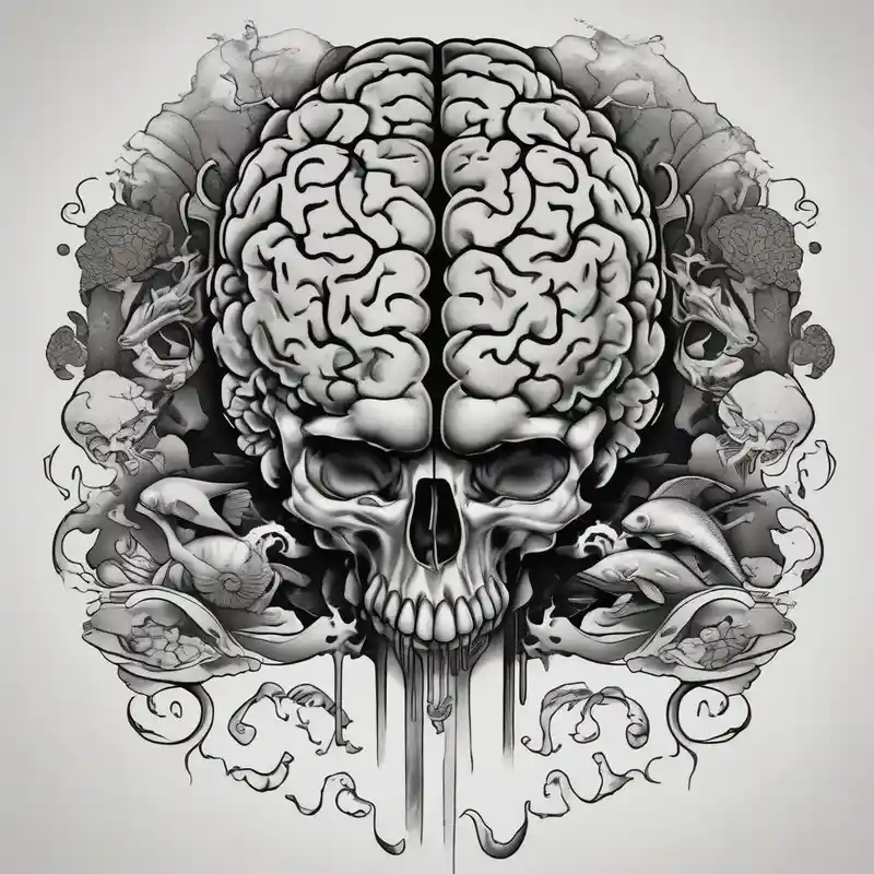 japanese style Marine Corps Tattoo Regulations and Guidelines about brain sliced in 2 parts filled with marine animals marine-corps and brain sliced in 2 parts filled with marine animals marine-corps