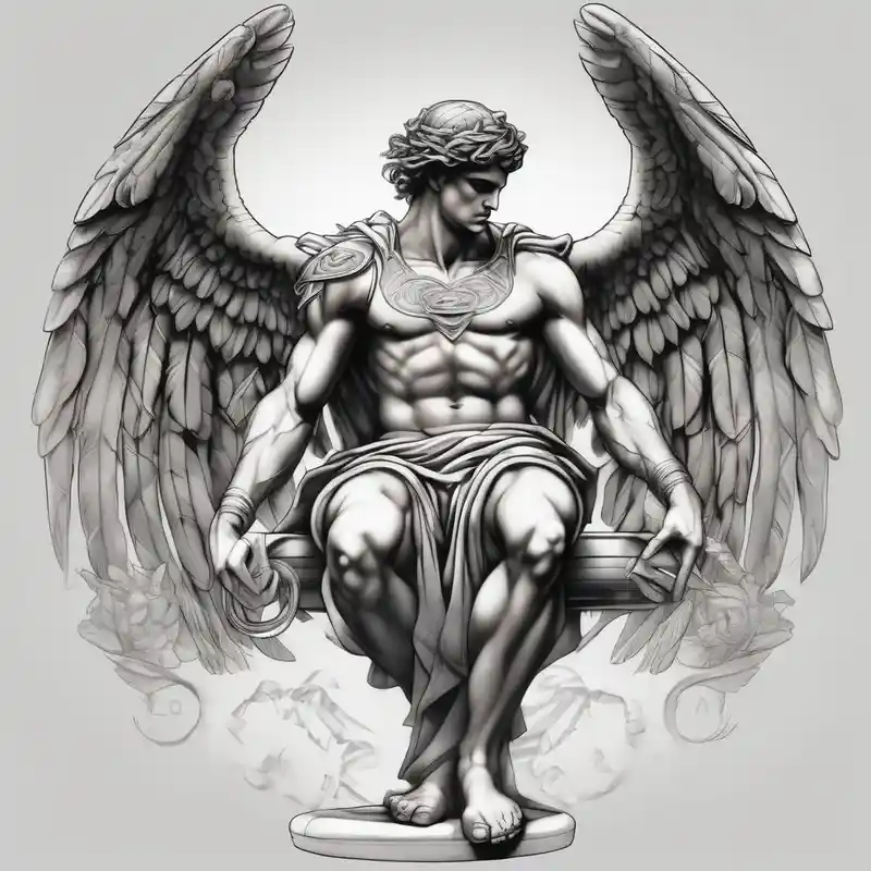 realistic style Idées de tatouages assortis en 2025 about God hermes kneeling with wings wrapped around him matching--ideas and God hermes kneeling with wings wrapped around him matching--ideas