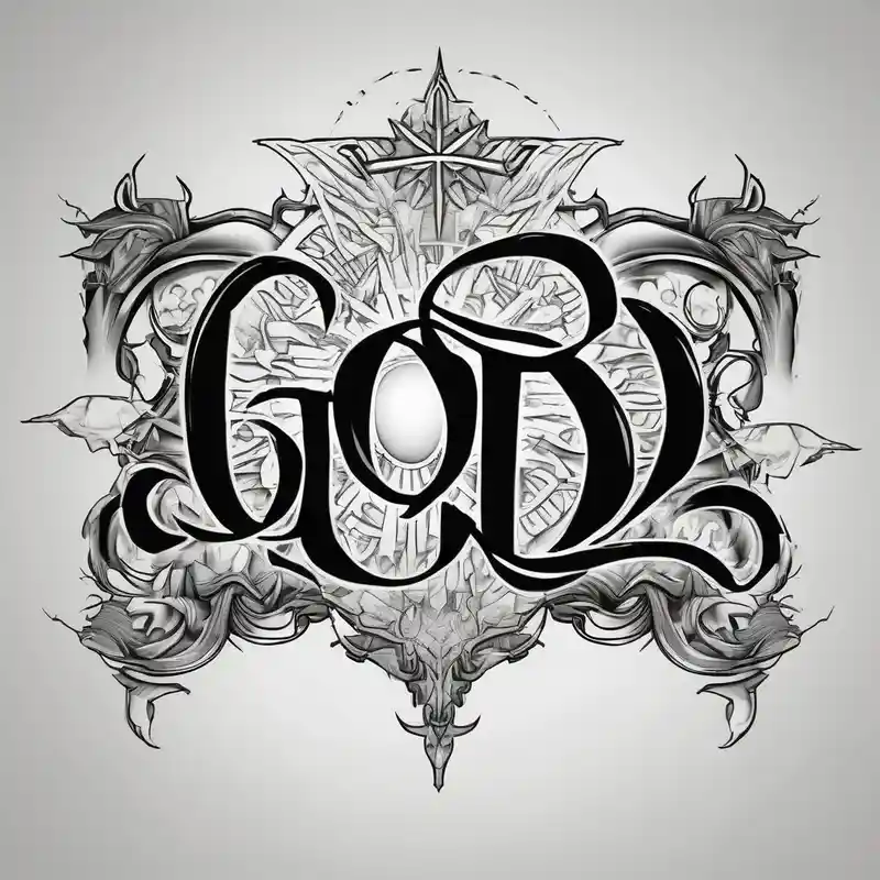 black and white style Ideas para tatuajes bíblicos en 2025 & Generar gratis about The word God in a biblical text with cloud shading behind it mens-behind-the-ear and The word God in a biblical text with cloud shading behind it mens-behind-the-ear