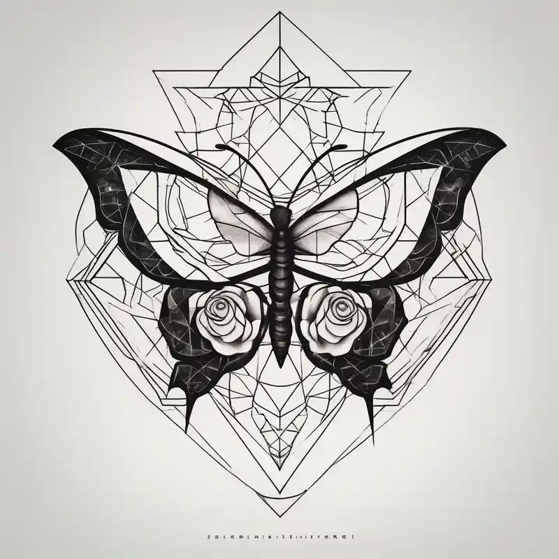 geometric style Male Sleeve Tattoo Designs and Ideas about a simple and black minimalist female chest tattoo with a butterfly in the centre and roses elegantly behind it floating elegantly in horizontal position towards the shoulders mens-behind-the-ear