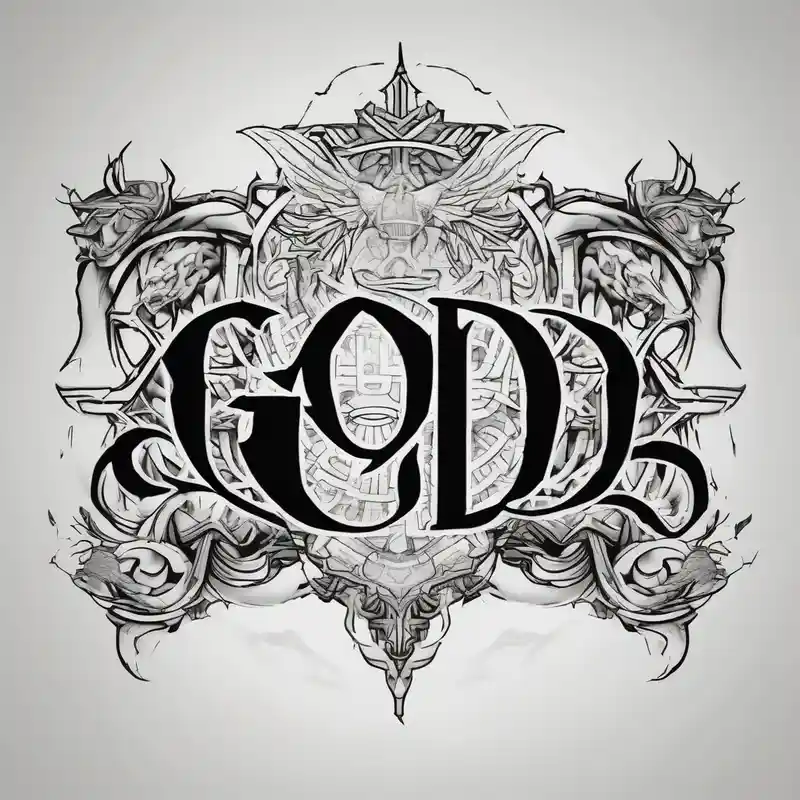 black and white style Biblical Tattoo Ideas in 2025 & free generation about The word God in a biblical text with some cloud shading behind it mens-behind-the-ear and The word God in a biblical text with some cloud shading behind it mens-behind-the-ear