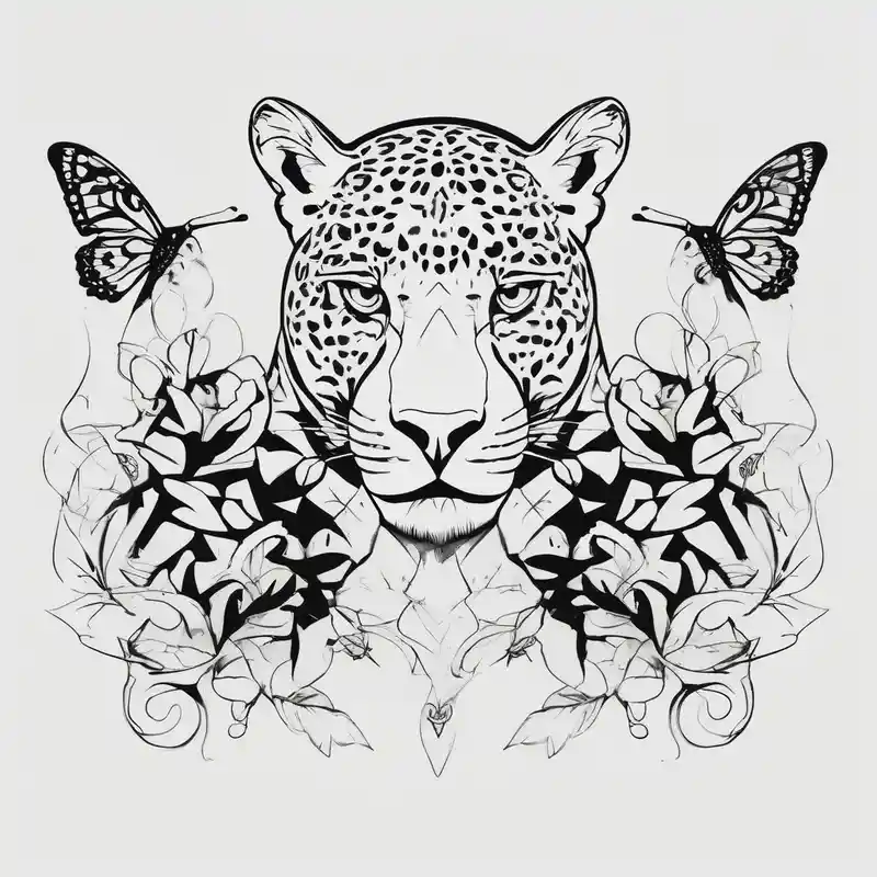 minimalist style tattooDescriptions.monarch-butterfly-tattoo.title about head of 3 jaguars (1 mother and 2 cubs) surrounded by butterflies and hummingbirds in new old school style monarch-butterfly and head of 3 jaguars (1 mother and 2 cubs) surrounded by butterflies and hummingbirds in new old school style monarch-butterfly