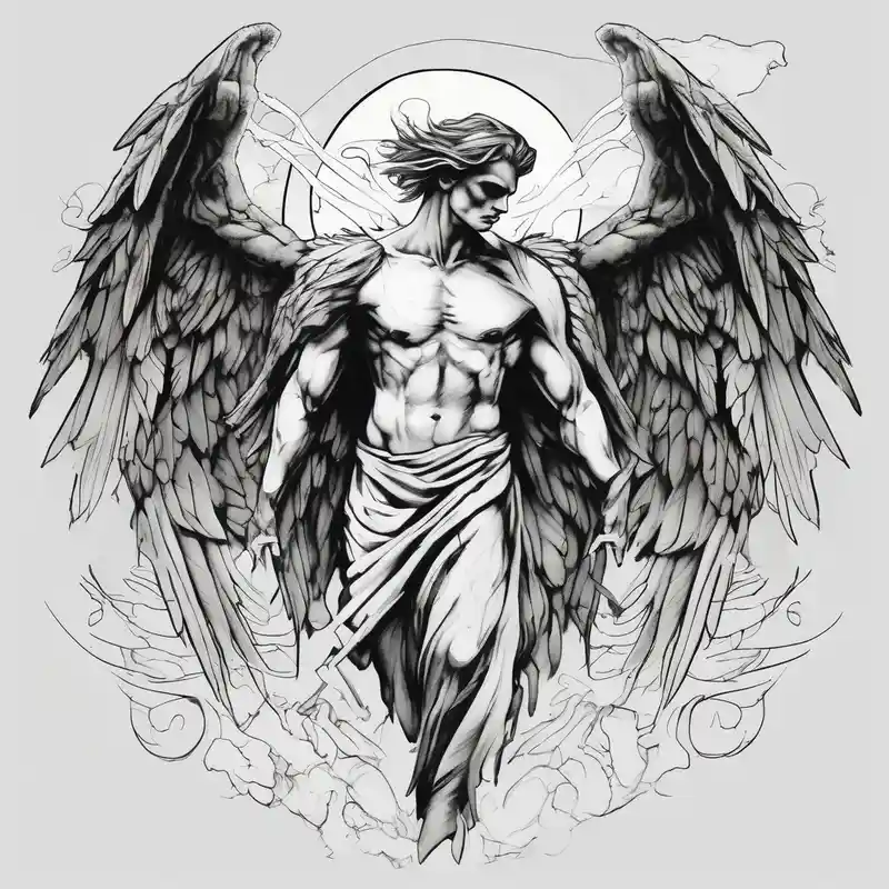 sketch style Ideas de tatuajes en el cuello para hombres en 2025 about male fallen angel and the fall of gabriel evil neck-male