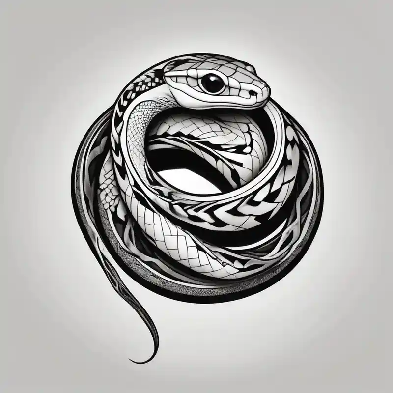 black and white style Ideas y Diseños de Tatuajes de Serpientes para 2025 & Generar gratis about Ring neck snake forming an infinity symbol neck-male and Ring neck snake forming an infinity symbol neck-male