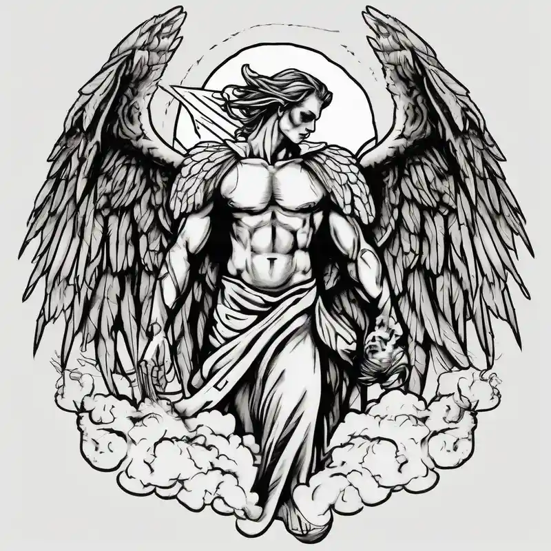 old school style Male Sleeve Tattoo Ideas in 2025 about male fallen angel and the fall of gabriel evil neck-male