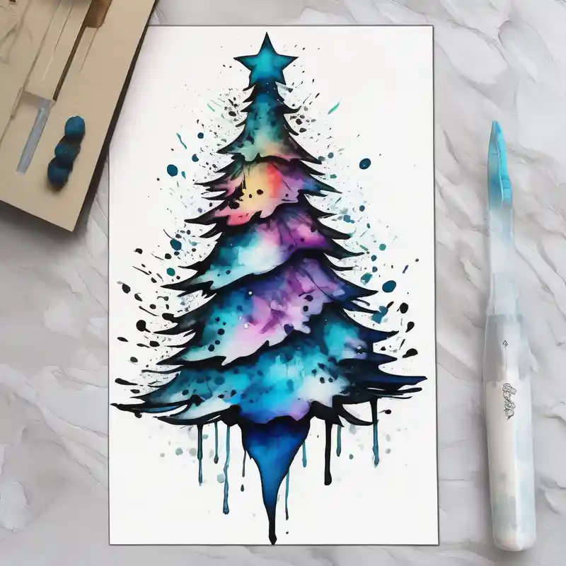 watercolor style Nightmare Before Christmas Tattoo Ideas in 2025 about salt air blue water color Christmas tree nightmare-before-christmas and salt air blue water color Christmas tree nightmare-before-christmas