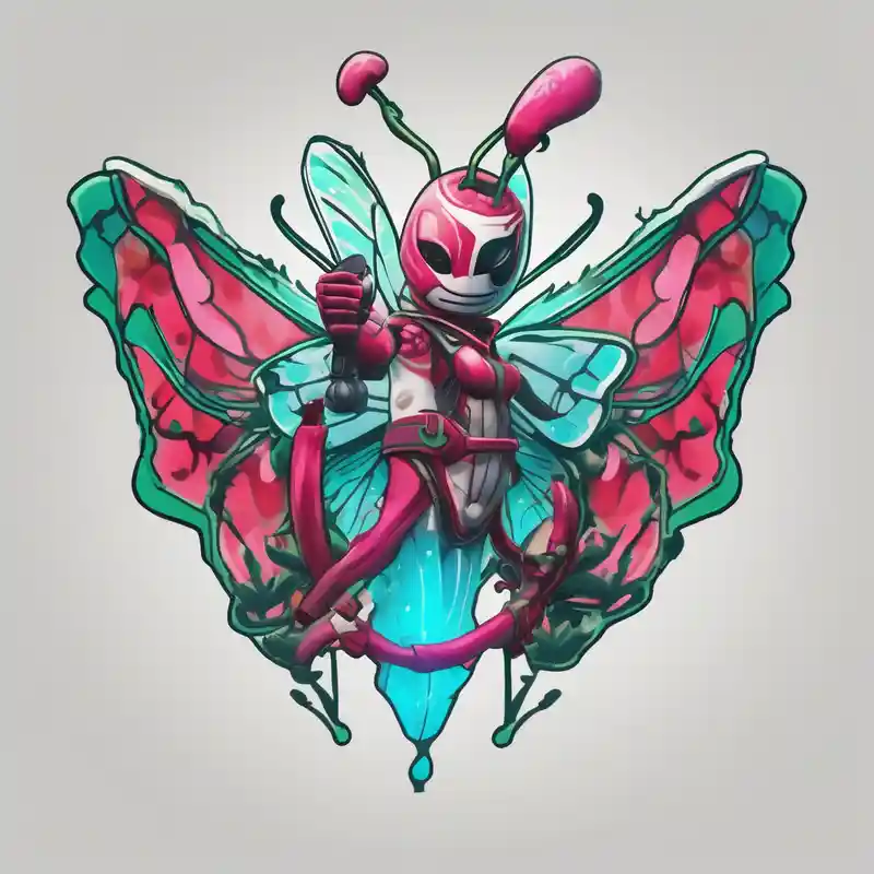 cartoon style Ideas de tatuajes de El extraño mundo de Jack en 2025 about Christmas color camouflage clothes on the fortnite character jolly jammer and wrapped in majestic butterfly wings with a greenish blue glow