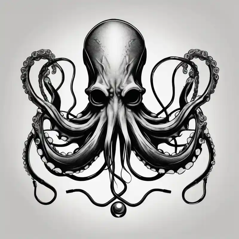 black and white style Octopus Tattoo Ideas in 2025 about Octopus with trident and stethoscope and Octopus with trident and stethoscope