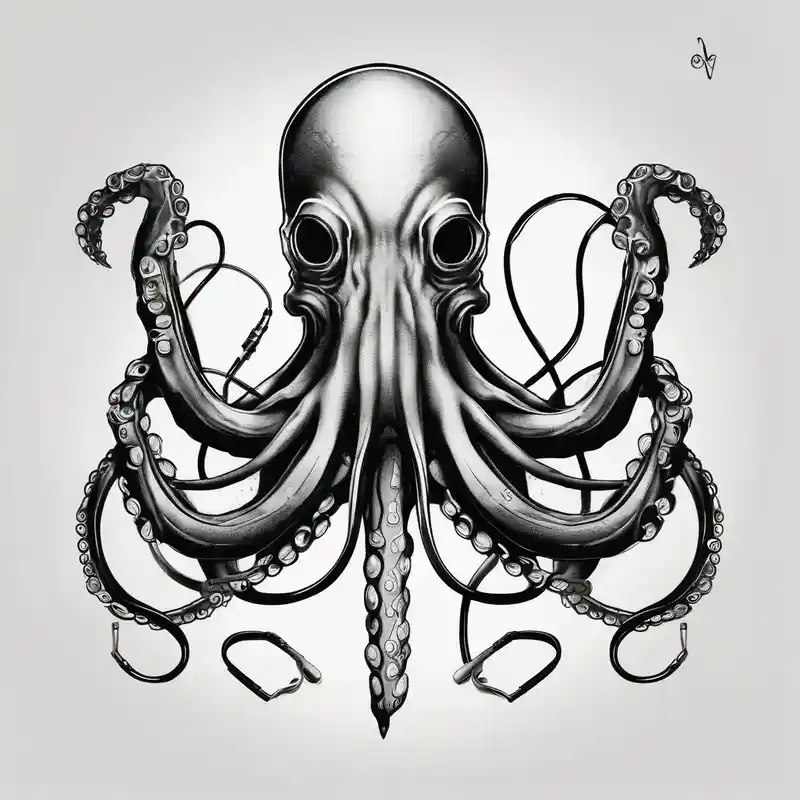 sketch style Octopus Tattoo Ideas in 2025 about Octopus with trident and stethoscope and Octopus with trident and stethoscope