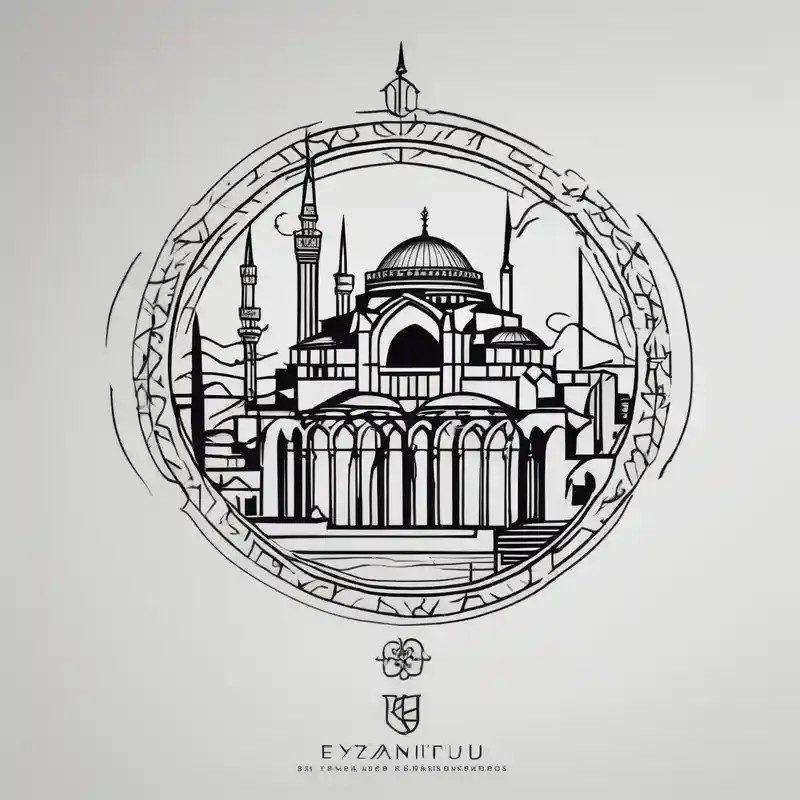 minimalist style 2025年のエンパイアタトゥーアイデア about Crate a forearm tattoo. Theme is the byzantine empire. Include byzantine iconography and hagia Sophia