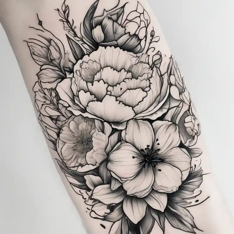 old school style Dragon Tattoo Ideas in 2024 about HydrANGEAS and TULIPS