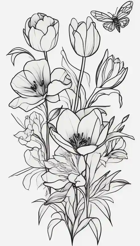 minimalist style Outer Forearm Tattoos for Men: Designs and Ideas about Verticle arm placement of dainty TULIPS and LILLIES