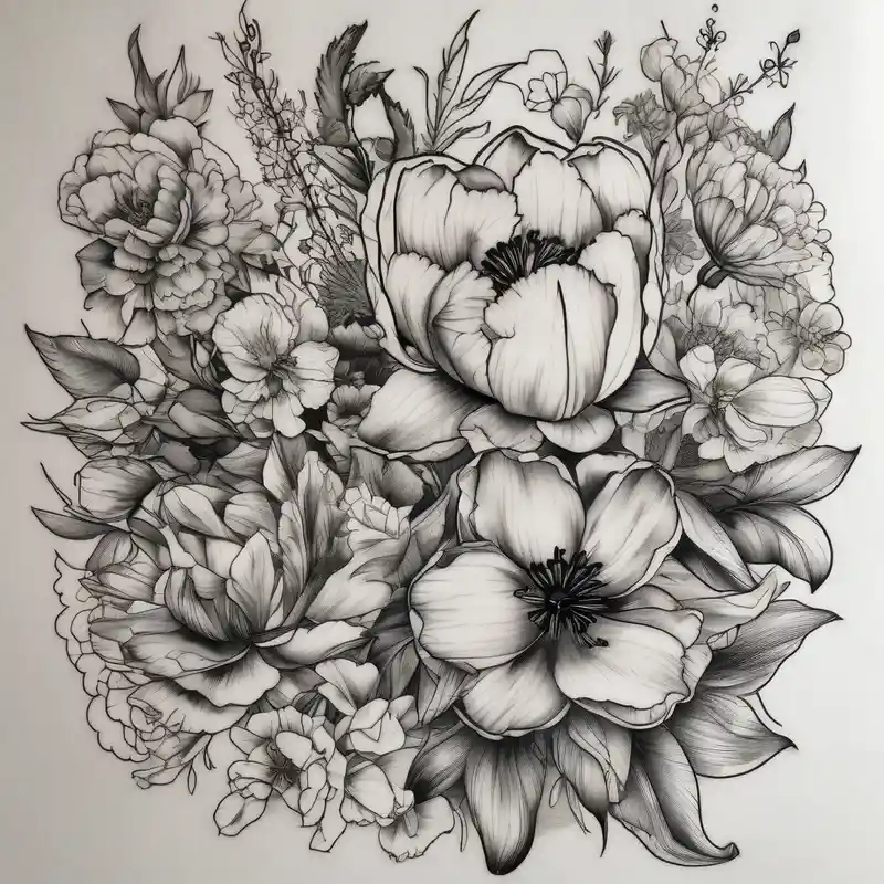 blackwork style Dragon Tattoo Ideas in 2024 about HydrANGEAS and TULIPS